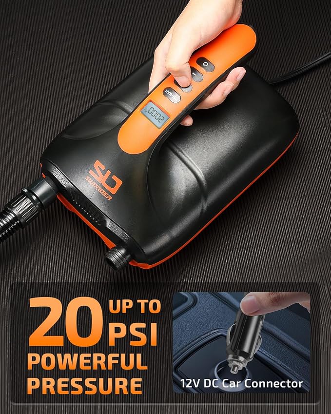 Swonder 20PSI High Pressure Digital Electric Air Pump for Stand Up Paddle Board | Kayak | Tent, SUP Inflator with Intelligent Dual Stage & Auto-Off, Two Colors