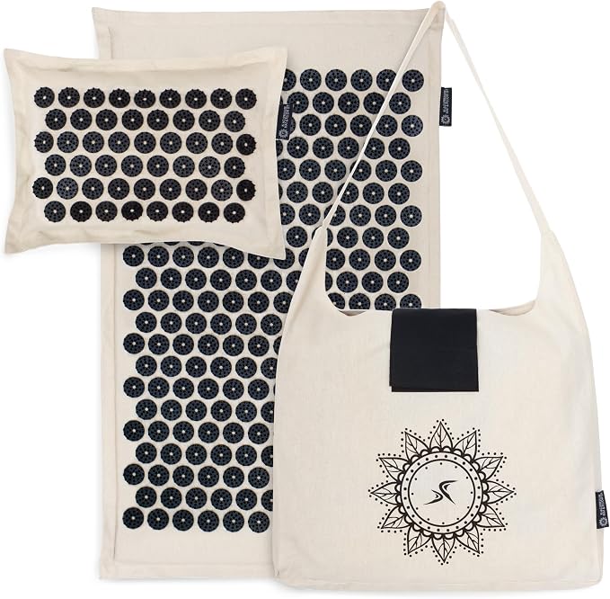 ProsourceFit Ki Acupressure Mat and Pillow Set with 100% Natural Linen for Back/Neck Pain Relief and Muscle Relaxation