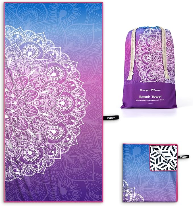 OCOOPA Microfiber Beach Towel Sand Free, 63''x31'' Large Towels, Lightweight Compact Quick Dry Absorbent Pool Towel for Bath,Camping,Swimming,Travel Accessories