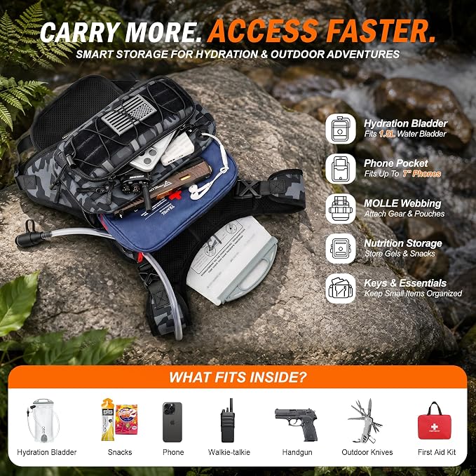 BECOJADDE Running Vest for Men with 2L Water Bladder Tactical Hydration Backpack Adjustable Lightweight Chest Pack for Marathon Hunting Cycling