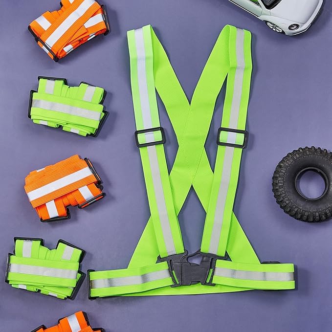 Hercicy 20 Pcs Reflective Vest High Visibility Safety Vests, Adjustable Running Gear Straps Lightweight Reflector for Construction (Green,Orange)