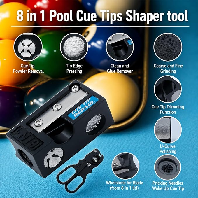 Pool Cue Tips Replacement Kit, 13mm Pool Stick Tips Replacement Kit Billiards Cue Tips Shaper Tools, Pool Cue Replacement Tips Repair Kit Billiard Pool Accessories