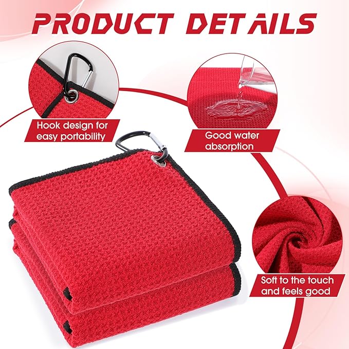 Batiyeer Golf Towels Bulk for Bags, 16"x16" Microfiber Waffle Pattern Golf Towel with Clip for Tournament, Club, Fitness