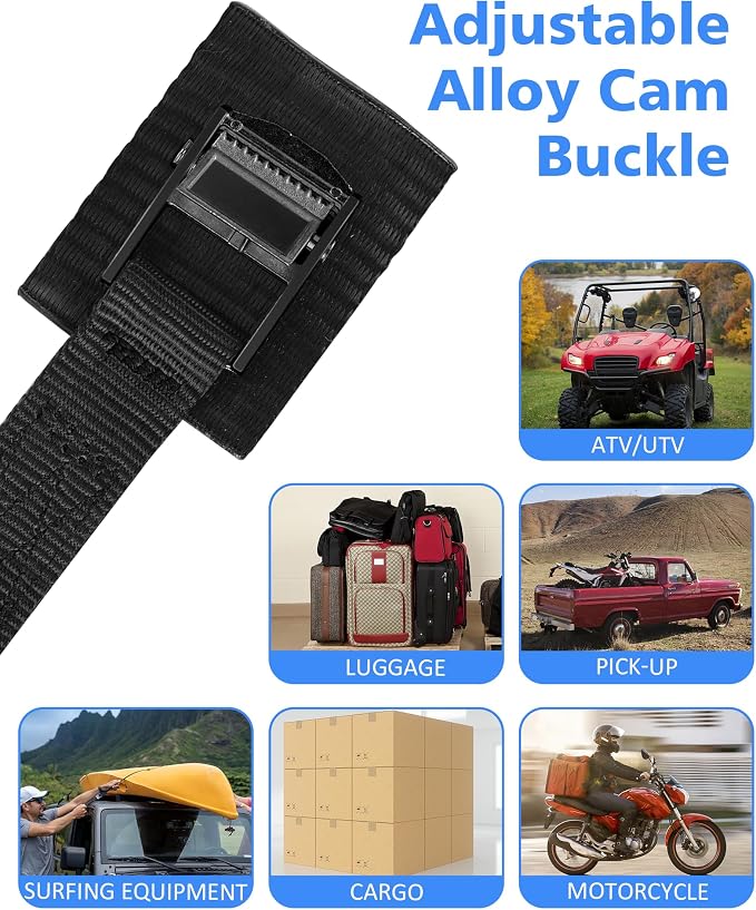 Upgraded 1'' x 8' Tie Down Straps, Cargo Roof Rack Strap Cam Buckle with Hooks, Heavy Duty Secure Strap, Black - Pack of 4