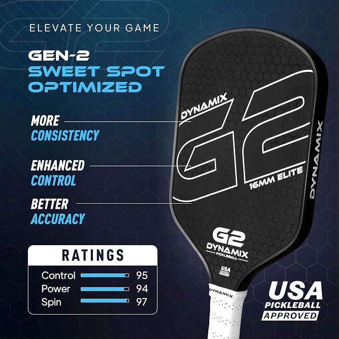 Carbon Fiber Pickleball Paddle 16mm G2, USAPA Approved Raw Carbon Gen2, Pro-Grade Thermoformed Pickleball Racket, Elite Pickle-Ball Paddle for Control, Power & Spin