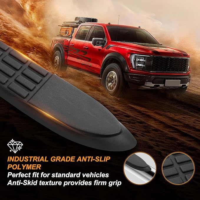 Nerf Bar Replacement Pads for 3" Round Tubes with 5 Holes, 21" X 3"(19.48" Outer Hole Spacing) – Durable Non-Slip Replacement Step Pad Set of 4, Easy Installation——Verify Tube Size & Hole Spacing!