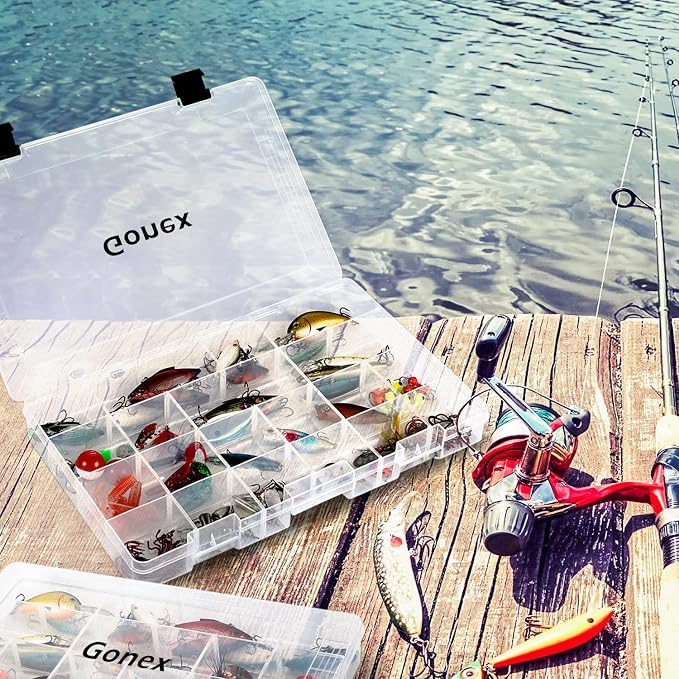 Gonex 3600 3700 Fishing Tackle Trays Lure Box with Adjustable Dividers | Clear PP Material, Adjustable Compartments, Fits Standard Tackle Box , For Fishing Lures Hooks Beads Accessories Storage