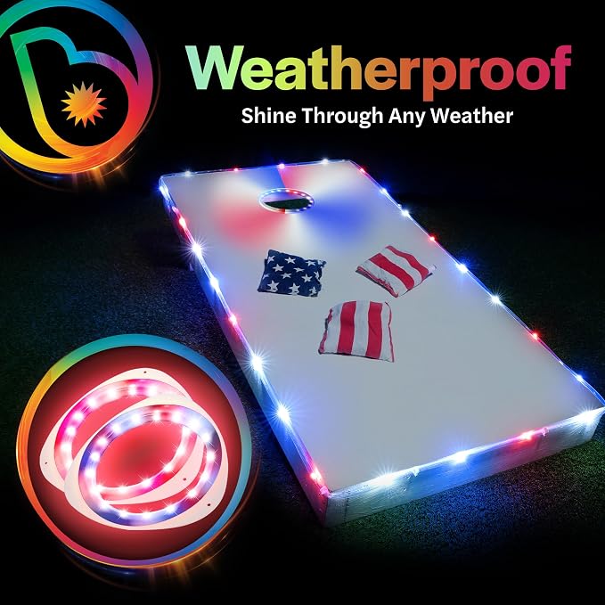 Brightz Premium Cornhole Light Bundle - Ring Lights + Board Edge Lights for Patriotic Theme