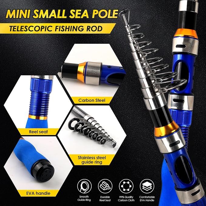2-Pack 6.89FT Telescopic Fishing Rod Reel Combo Tackle Box Travel Carry Bag | Collapsible Pole Spinning Reel Lure Accessory Storage Bag Portable Fishing Gear Kit for Saltwater Freshwater Fishermen Gift