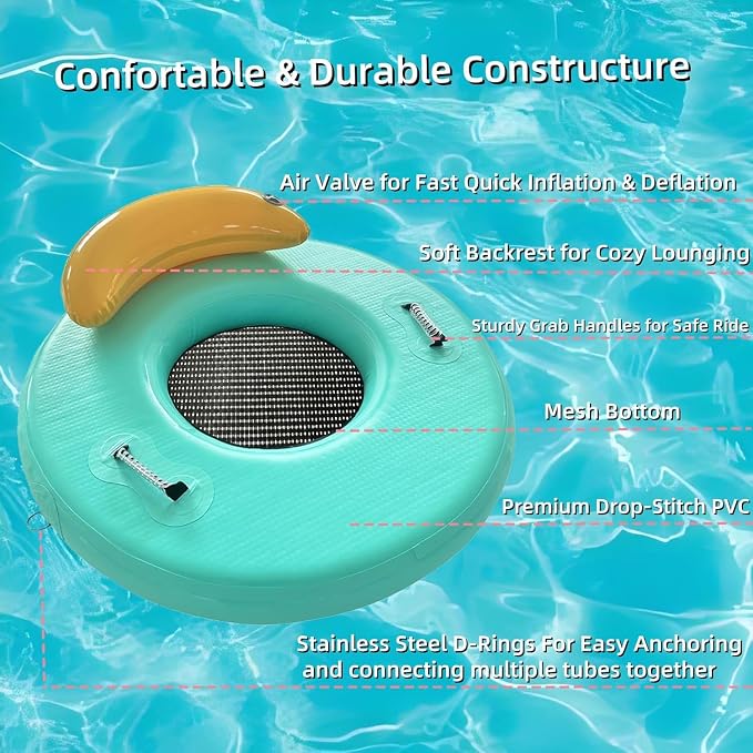 Water Hammock Inflatable Dock, 3.8ft/6ft/8ft Floating Raft Circular Water Island, Float Rings Air Mesh Platform for Lake/River/Swim Pool