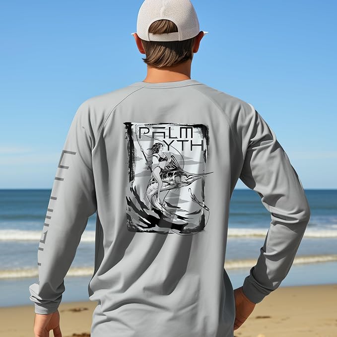 Palmyth Fishing Shirts for Men Long Sleeve UPF 50+ T Shirt Sun Protection | Quick Dry, Sun Protection, Myth-Cool Fabric, Fish Print, Moisture Wicking, Stretchy, Breathable, Fishing,Boating,Outdoor Wear