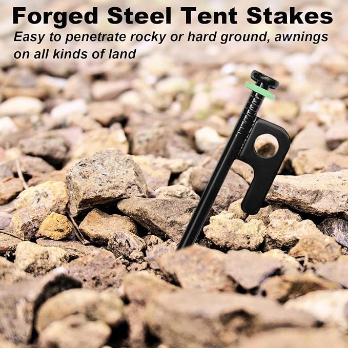 16Pcs 12in Tent Stakes, Heavy Duty Tent Stakes with Storage Pouch, Forged Steel Metal Stake for Tent Used on Rocky Place, Grassland, Dessert(16Pcs, 12in, Diameter 1/4")