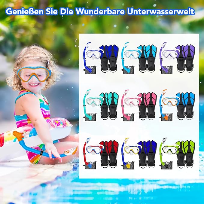 Snorkeling Gear for Kids with Foldable Silicone Full Dry Snorkel, Kids Snorkel Set Anti Leak Youth Junior Snorkeling Package Diving Mask Soft Tube with Mesh Bag Scuba Swimming Goggles