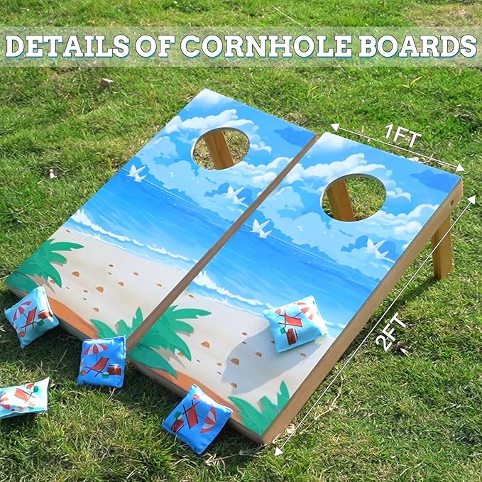 Cornhole Board Set, 2ft x 1ft Regulation Size Solid Wood Cornhole Set with 8 Bean Bags,2 Cornhole Boards, 1 Carry Bag, Corn Hole Games for Indoor Outdoor Toss Games Beach Competitions