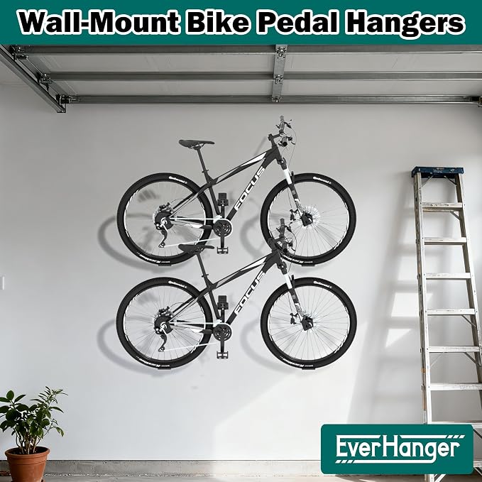 EVERHANGER Wall Mount Bike Pedal Hanger, Heavy-duty Garage Bike Rack, Horizontal Bike Hooks, Holds Up to 70LBS, 3 Pack