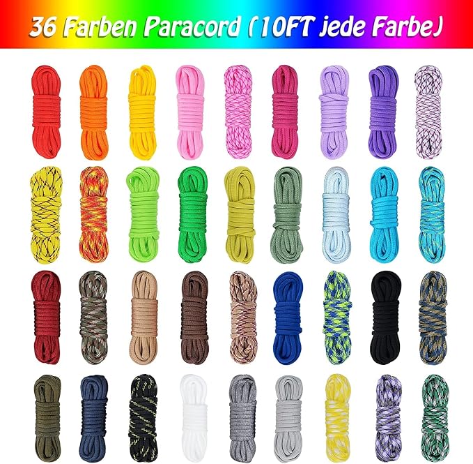 Paracord Combo Kit - 36 Colors, Multifunction Ropes & Accessories for Crafts