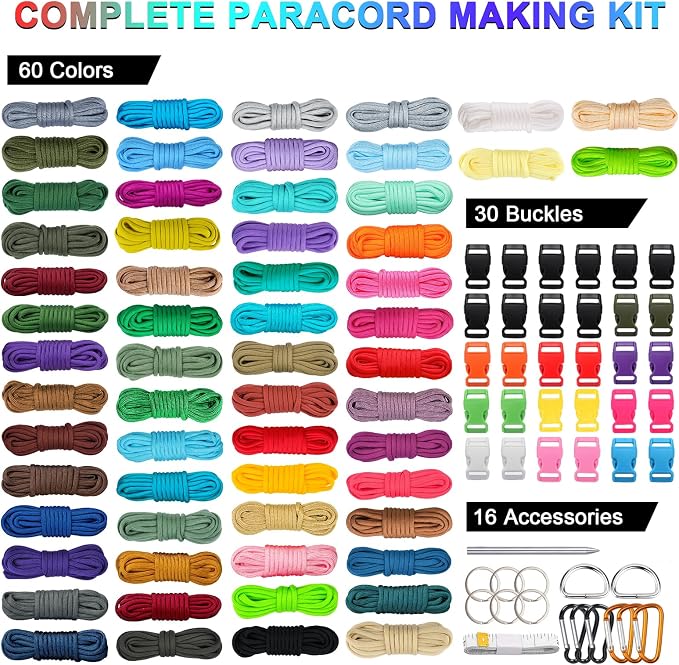 WEREWOLVES 60 Colors Paracord Cord, 550 Paracord Bracelet Crafting Combo Kits with Instruction - Multifunction Paracord Ropes, 10 Feet Each Parachute Cord for DIY Manual Braiding