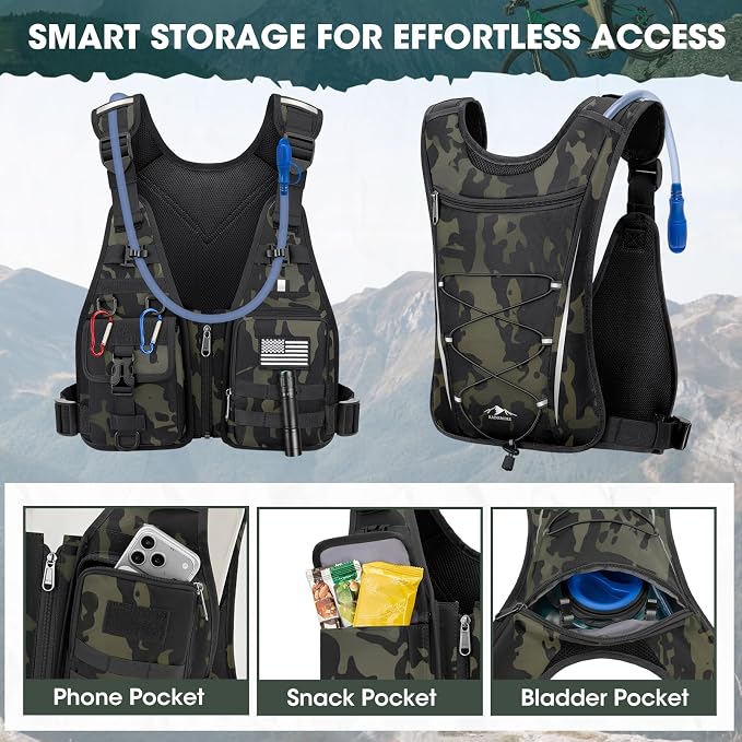 RAINSMORE Hydration Backpack with 2L Water Bladder, Lightweight Running Vest for Men Women, Adjustable Water Chest Pack for Hiking, Cycling, Marathon