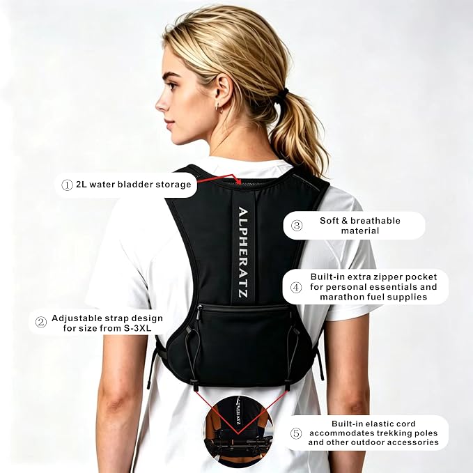 Alpheratz Running Vest for Runners, Hydration Compatible, Multiple Pockets, Adjustable - Long Distance & Marathon Running Vest