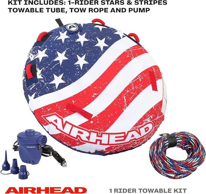 Sportsstuff Stars and Stripes Kit, 1 Rider Towable Tube with Rope and Pump