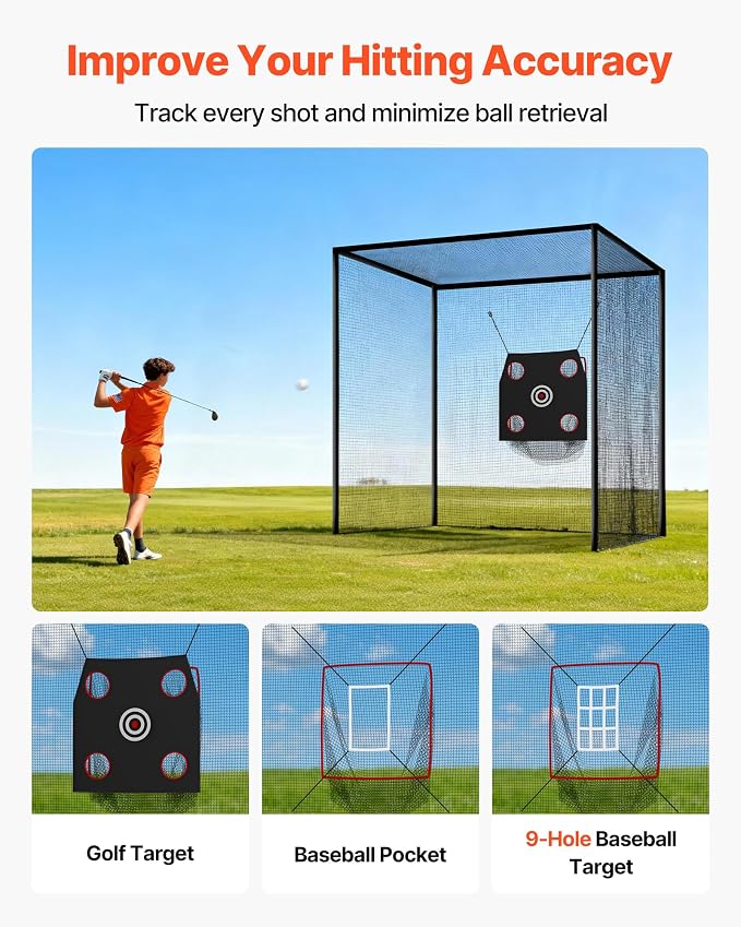 VEVOR Baseball Batting Cage,Professional Softball Baseball Batting Hitting Training Net,Heavy Duty Enclosed PE Practice Portable Pitching Cage Net&Carry Bag,for Backyard,Field,Indoor&Outdoor