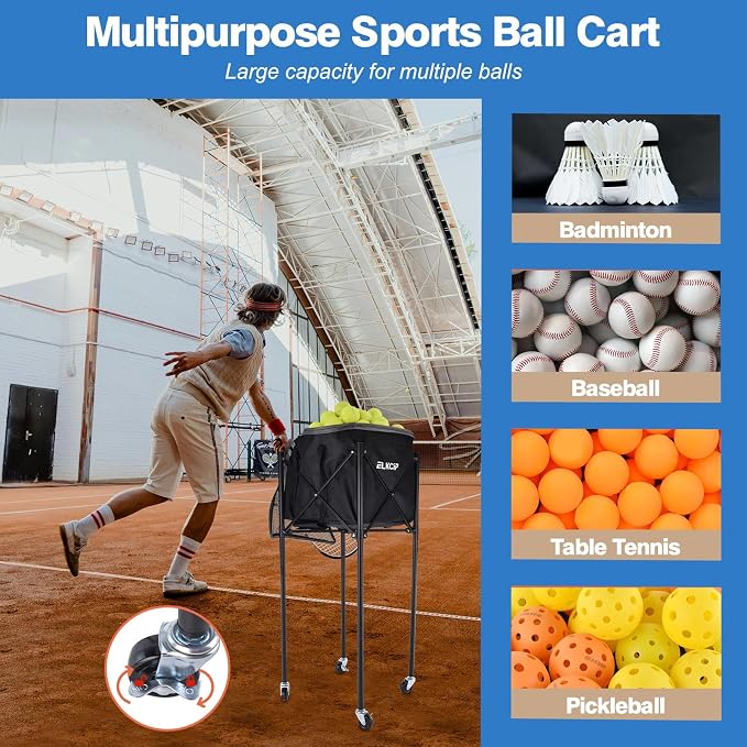 Portable Pickleball & Tennis Ball Hopper - Pickleball Collector Retriever Basket Carrier Gatherer Picker Container for Picking and Storage Training Tool for Ball