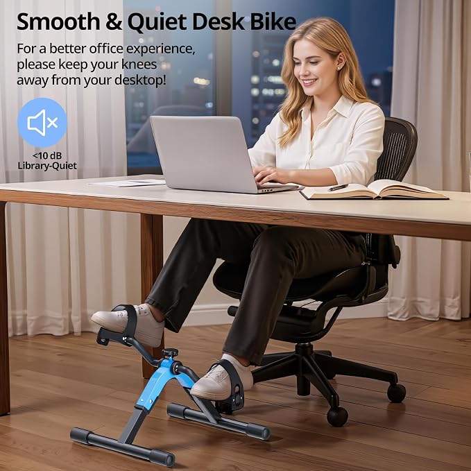 Folding Pedal Exerciser Mini Exercise Bike Under Desk Bike for Arms and Legs Workout, Portable Desk Bike Peddler Machine for Sedentary Officer & Seniors