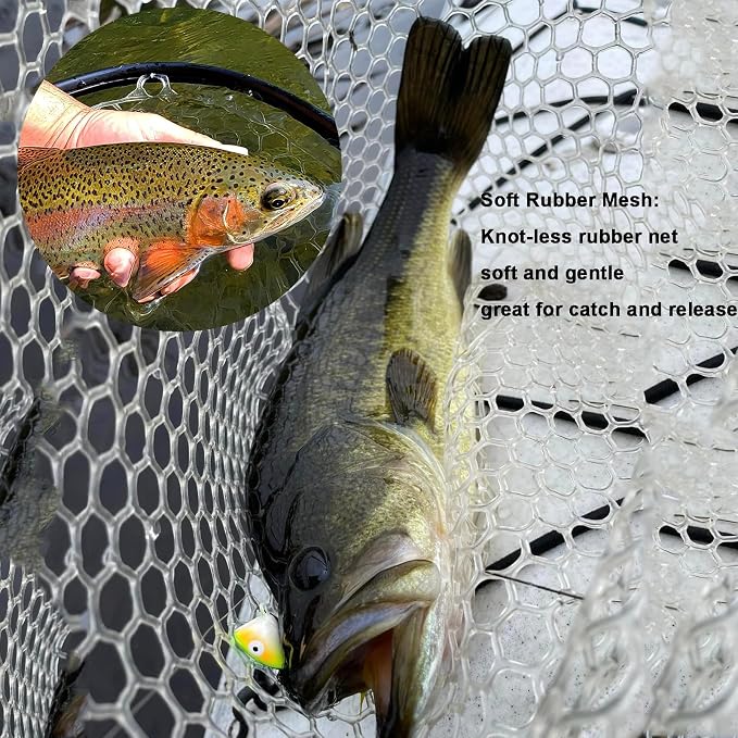 Aventik Fly Floating Fishing Net Carbon Fiber Landing Trout Net Light Weight Clear Rubber Ghost Net Catch & Release