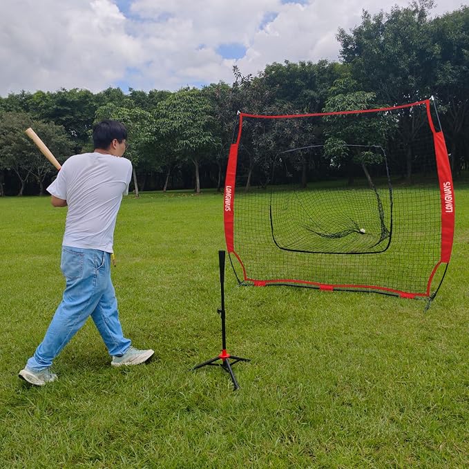 7x7ft/8x8ft Baseball Softball Net with Steel Frame for Batting, Hitting, Pitching, Portable Baseball Batting Net with Carry Bag, Great for All Levels