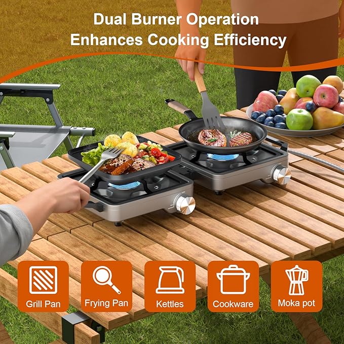 27000 BTUs 2 Burner Folding Camp Stove with Windshield, Portable Camping Stove Propane with Adjustable Burners &Carring Bag, Propane Gas Stove for Camping, Tailgating, BBQ