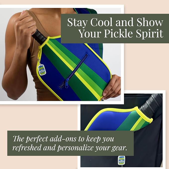 Posh Pickler Vlasic Pickles Pickleball Accessories Gift Set, Pickleball Paddle Cover, Sports Cooling Towel and Bag Strap, Vlasic Pickle-Themed for Pickleball Players