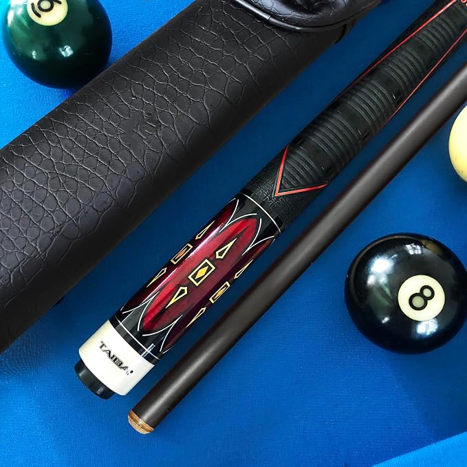 Tai ba cues 2-Piece Pool Stick with 1x1 Case, PU Rubber Grip, 13mm Multilayer Leather Tip, 58", Hardwood Canadian Maple Professional Billiard Pool Cue Stick 19-21 Oz