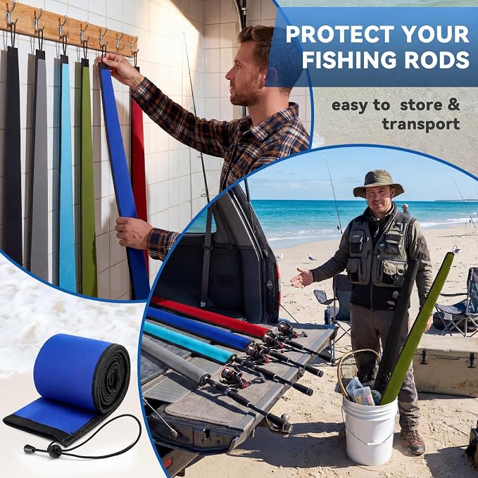 Outus Neoprene Fishing Rod Sleeves, 2.5MM Thick Tangle-Free Covers, Protective Sock for Spinning Casting Rods, Travel Storage
