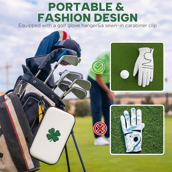 Golf Glove Holder Case with Glove Shaper - Golf Accessories Organizer for Men & Women, Premium Protective Storage Case with Carabiner Fits Golf Bags, Golf Gifts for Men