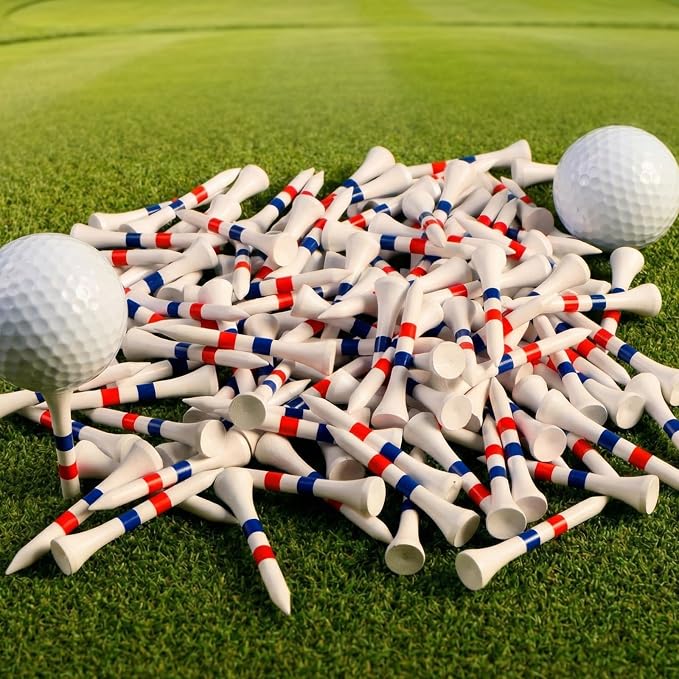 Stylish Golf Tees Wood 2 1/8 Inch Value 500/1000 Pack, USA Flag with Pink White Bright Colors & Striped Design for Consistent Height & High Visibility