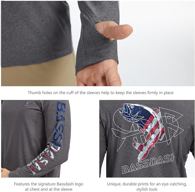 BASSDASH Men’s UPF 50+ Graphic Fishing Hoodie Shirts UV Sun Protection Long Sleeve Moisture Wicking Performance FS48M