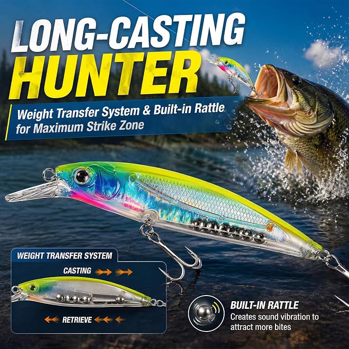 PLUSINNO Fishing Lures Kit Tackle Box, Premium Fishing Bait Set for Bass, Trout, Crappie, Walleye, Fishing Gear Accessories Kit for Freshwater & Saltwater, Fishing Gifts for Men