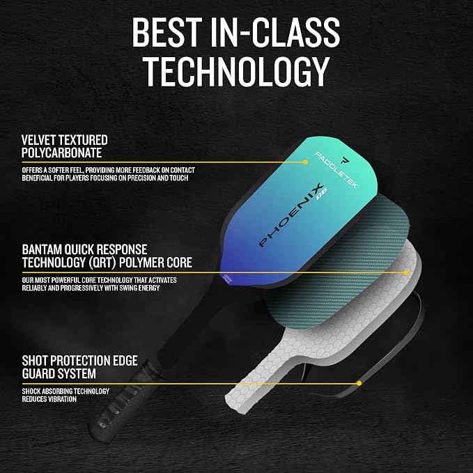 Paddletek Phoenix G6 Pickleball Paddle | Professional Pickleball Paddles with Honeycomb Core, Polycarbonate Surface, Graphite PolyCore & High Tack Performance Grip | USAPA Approved