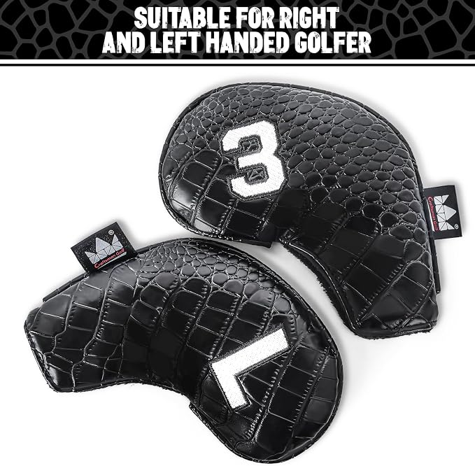 Craftsman Golf 11pcs/Set Crocodile Pattern Iron Covers Headcovers Set Magnetic Closure for Left and Right Handed Golfer