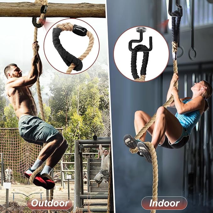 Climbing Rope Gym Exercise Ropes - 1.5 Inch Diameter 10FT 15FT 20FT 25FT 30FT 35FT 40FT 50FT Climb Rope for Fitness & Strength Training, Workout Climbing Rope for Adults Kids Home Indoor or Outdoor