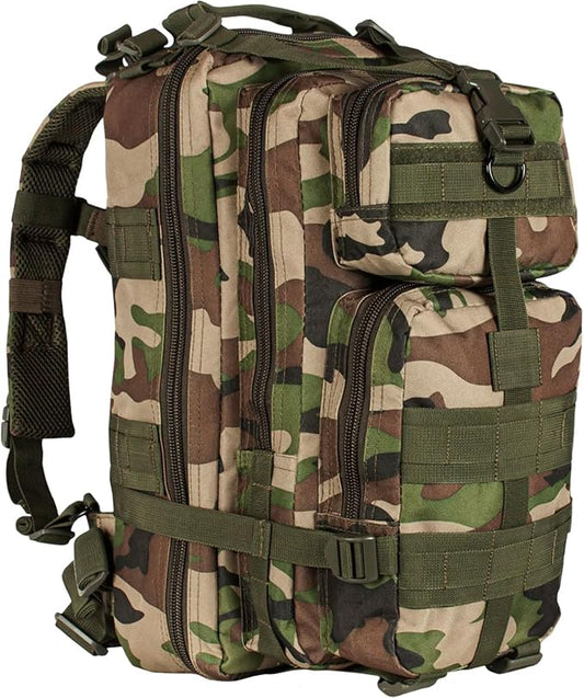 FOX OUTDOOR PRODUCTS Medium Transport Pack | 29L Tactical Backpack with Organizer Pockets, MOLLE Webbing & Hydration Sleeve, Woodland Camo