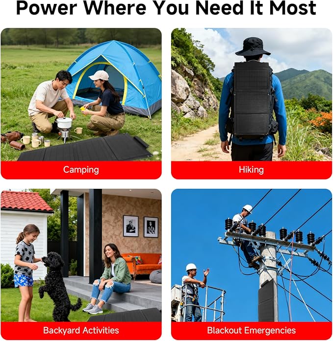 Soshine 30W Solar Panel Charger, Portable Foldable Solar Panel with 3USB Ports(USB-A QC3.0 and 2 USB-C), IP67 Waterproof for Outdoor Hiking, Camping, Backpacking