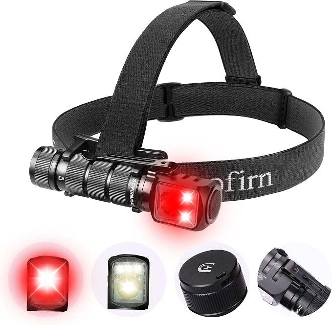 sofirn Rechargeable Headlamp HS42 with Red Light Mode, Dual Clip, 2100 Lumen Ultra Bright LED Headlamp Type C Charging Port, IP66 Waterproof for Hiking, Outdoor Camping, and Automotive Maintenance