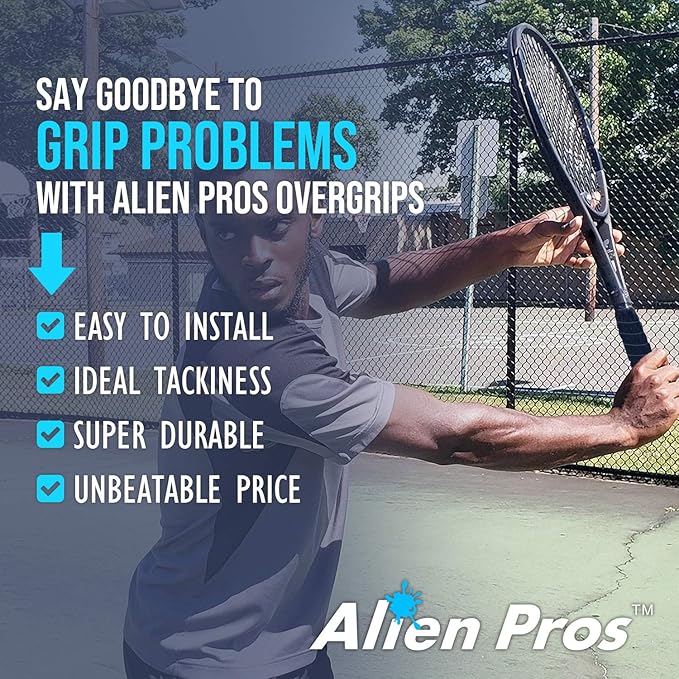 ALIEN PROS Tennis Racket Grip Tape (6 Grips) – Precut and Light Tac Feel Tennis Grip – Tennis Overgrip Grip Tape Tennis Racket – Wrap Your Racquet for High Performance (6 Grips)