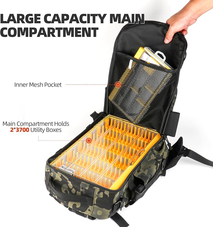 RUNCL Fishing Tackle Backpack | Lightweight Portable Gear Bag, Soft & Comfortable All Day Carry Design, Large Capacity Multi-Pocket Organizer Storage