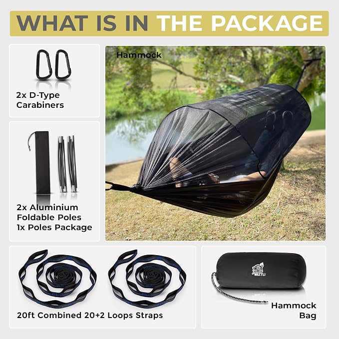 Miztli Camping Hammock Portable Tent-Like Double/Single Hammock with Spacious Net for Indoor & Outdoor