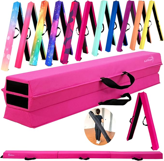 MARFULA 6 FT / 8 FT / 9 FT Folding Gymnastics Beam Foam Balance Floor Beam - Extra Firm - Suede Cover - Anti Slip Bottom with Carry Bag for Kids/Adults Home Use