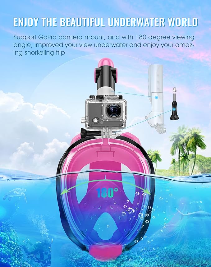 Greatever G2 Snorkeling Gear for Adults 2PCS, Full Face Snorkel Mask with Dry Top Snorkel,Anti-Leak & Anti-Fog Snorkel Mask Adult,Foldable Snorkeling Mask with Camera Mount mesh Bag