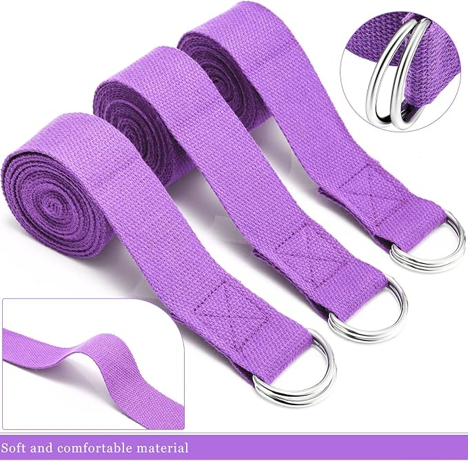 Leyndo Yoga Strap Stretching Pilates Exercise Adjustable Straps 6 ft Non Elastic Yoga Belt with Adjustable D Ring Buckle for Pilates Gym Workouts Fitness