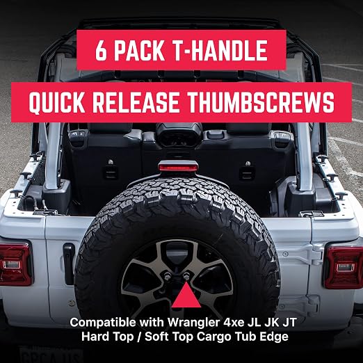GPCA - Quick-Release Tie Down Anchor/T–Handle M8 25mm with Screw Nuts for Fast Jeep Top Removal Lift, Truck Tie Downs, Jeep Wrangler Accessories for JL, 4xe, JK, YJ and More, Patented, 6 Packs